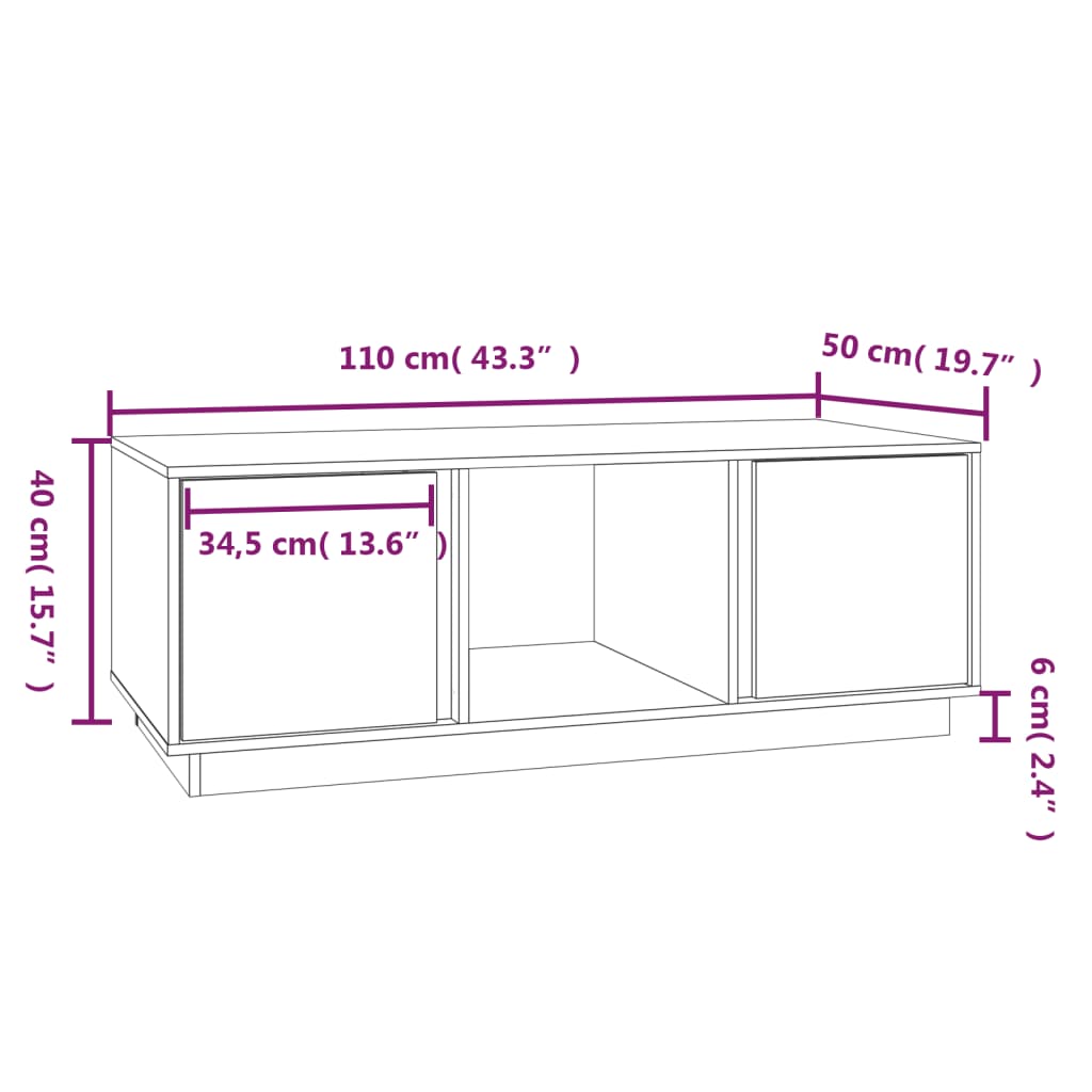 vidaXL Stolik kawowy, szary, 110x50x40 cm, lite drewno sosnowe