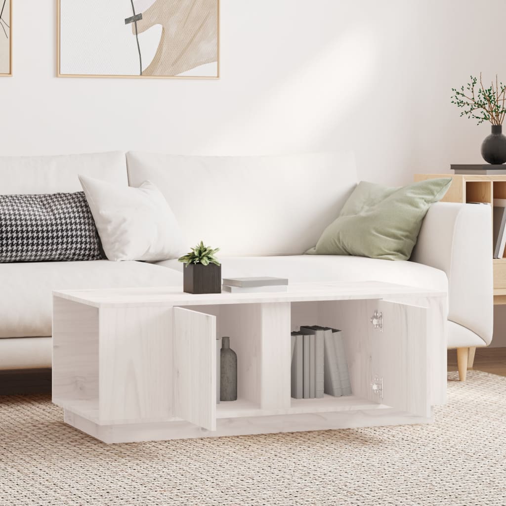 vidaXL Stolik kawowy, biały, 110x50x40 cm, lite drewno sosnowe