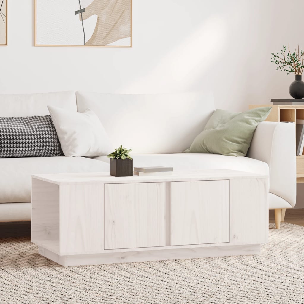 vidaXL Stolik kawowy, biały, 110x50x40 cm, lite drewno sosnowe