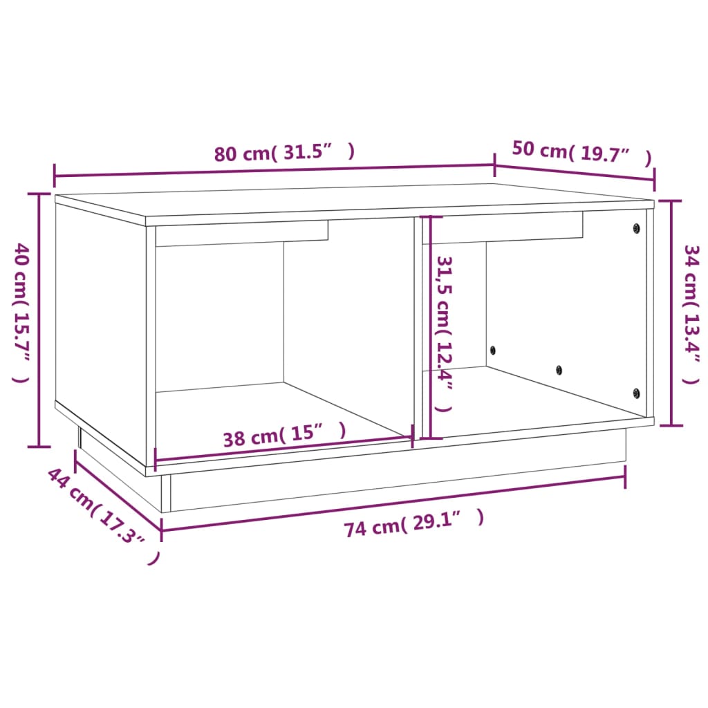 vidaXL Stolik kawowy, 80x50x40 cm, lite drewno sosnowe
