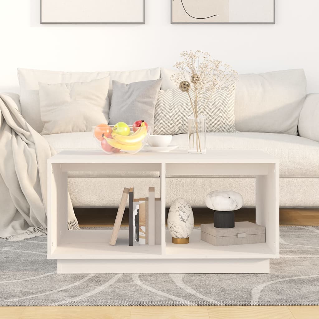 vidaXL Stolik kawowy, biały, 80x50x40 cm, lite drewno sosnowe