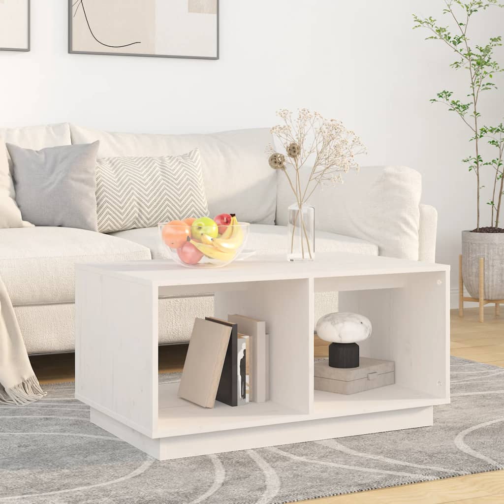 vidaXL Stolik kawowy, biały, 80x50x40 cm, lite drewno sosnowe