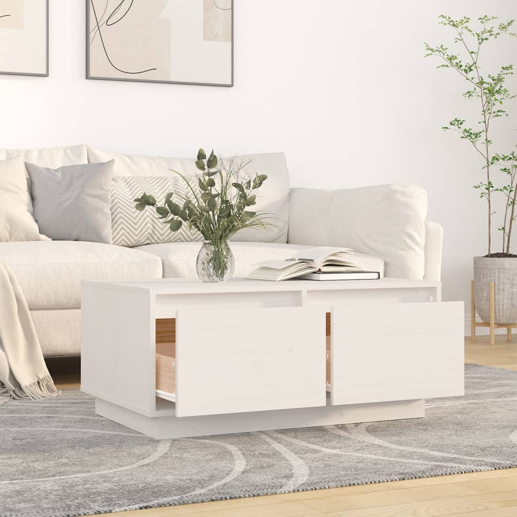 vidaXL Stolik kawowy, biały, 80x50x35 cm, lite drewno sosnowe