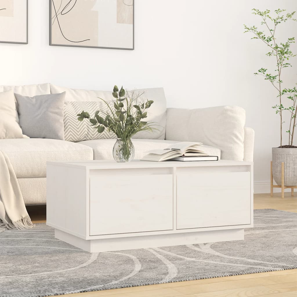 vidaXL Stolik kawowy, biały, 80x50x35 cm, lite drewno sosnowe