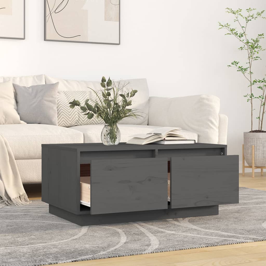 vidaXL Stolik kawowy, szary, 80x50x35 cm, lite drewno sosnowe
