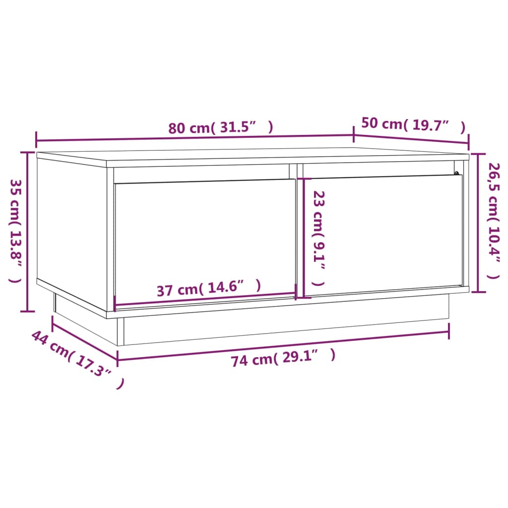 vidaXL Stolik kawowy, szary, 80x50x35 cm, lite drewno sosnowe