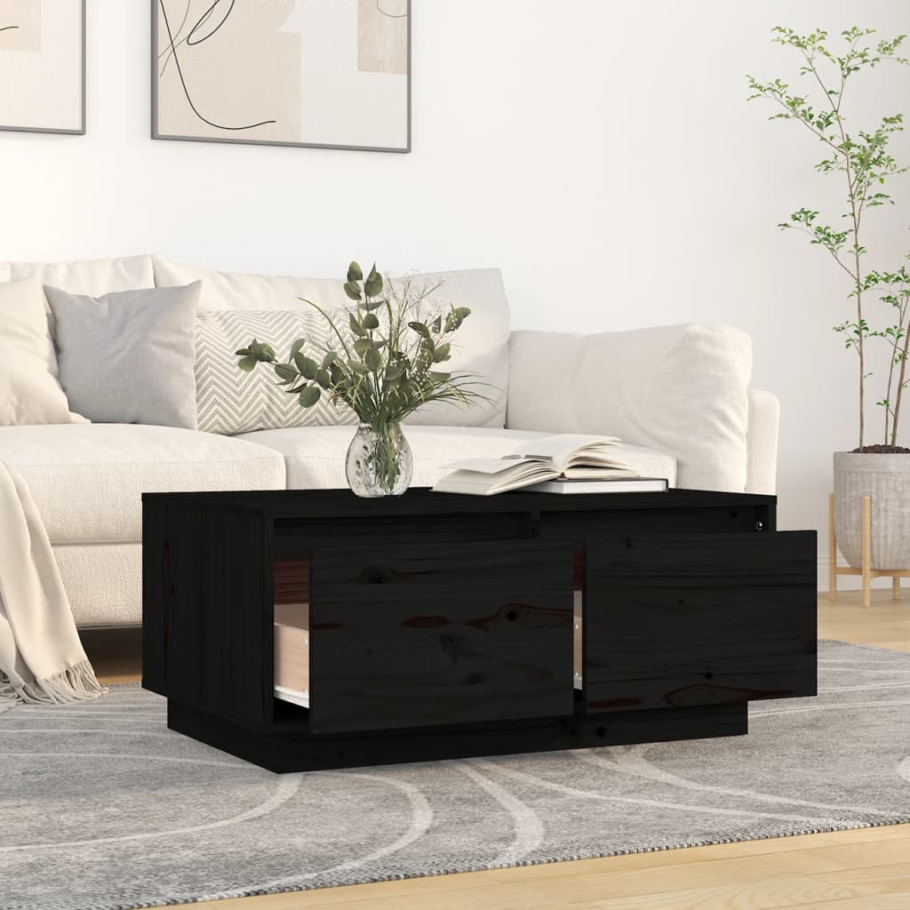 vidaXL Stolik kawowy, czarny, 80x50x35 cm, lite drewno sosnowe