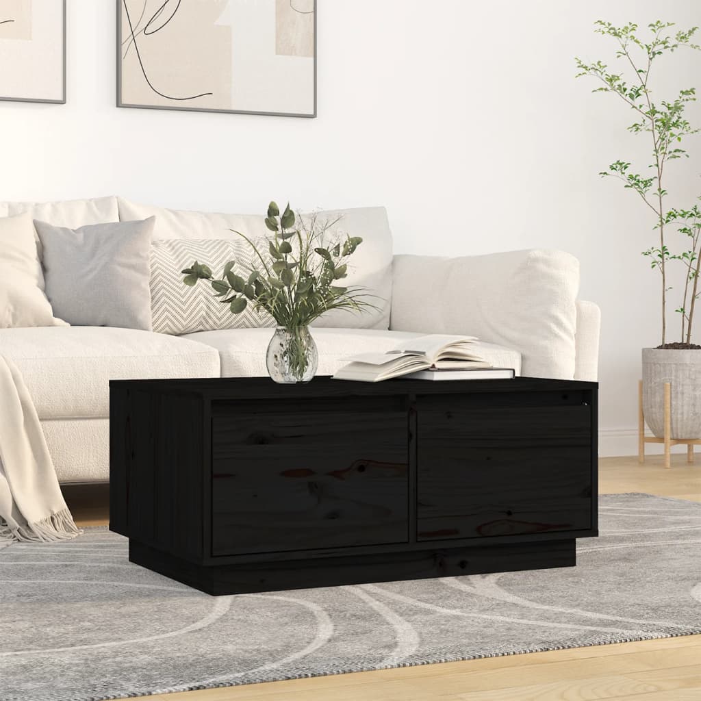vidaXL Stolik kawowy, czarny, 80x50x35 cm, lite drewno sosnowe