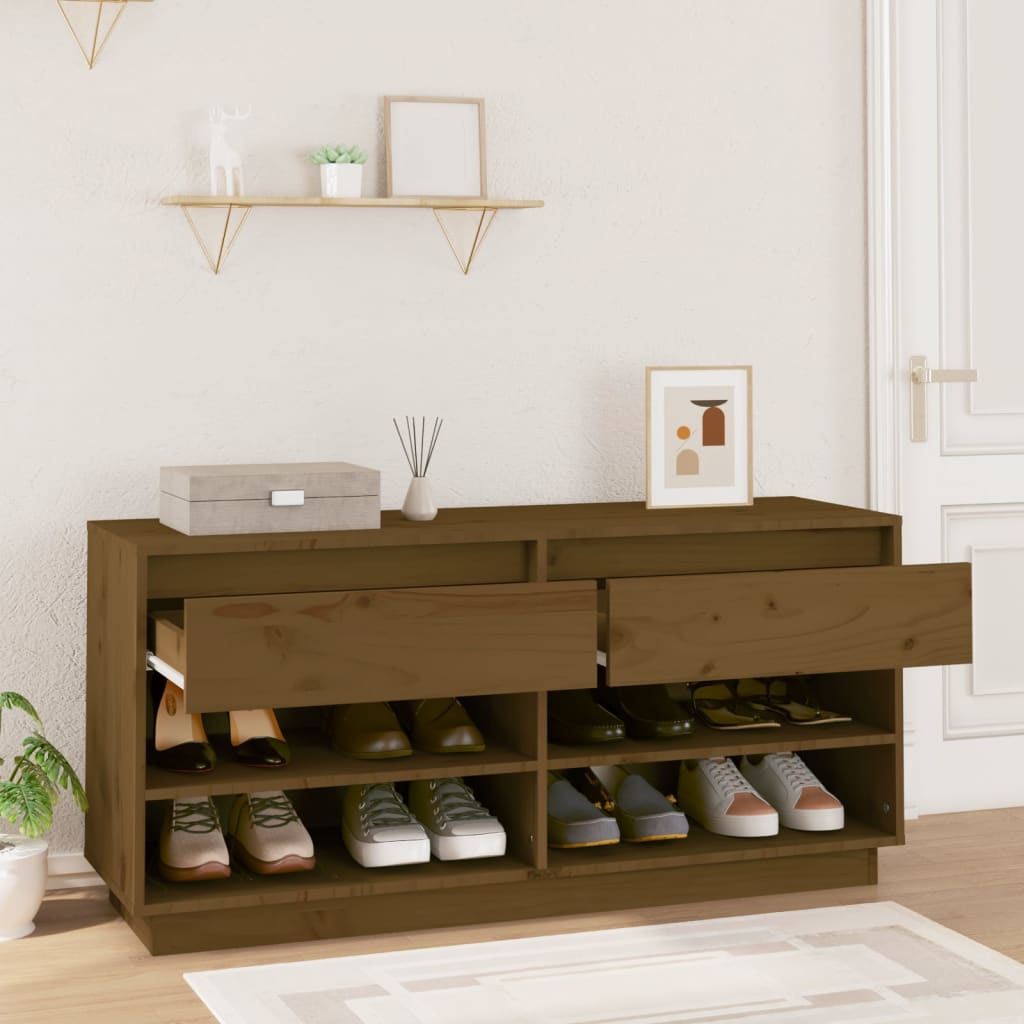 vidaXL Szafka na buty, miodowy brąz, 110x34x52 cm, lite drewno sosnowe