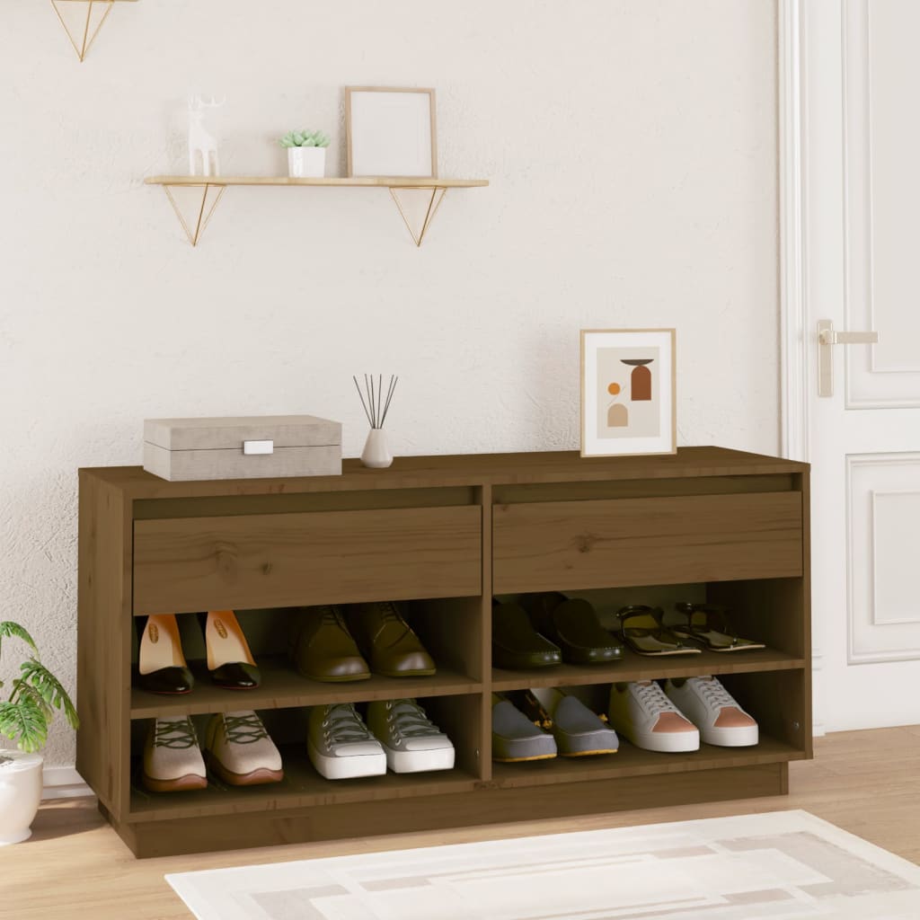 vidaXL Szafka na buty, miodowy brąz, 110x34x52 cm, lite drewno sosnowe