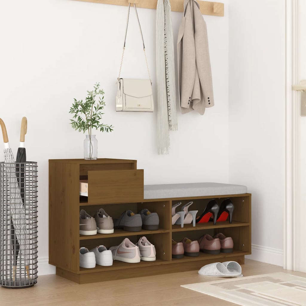 vidaXL Szafka na buty, miodowy brąz, 110x34x61 cm, lite drewno sosnowe