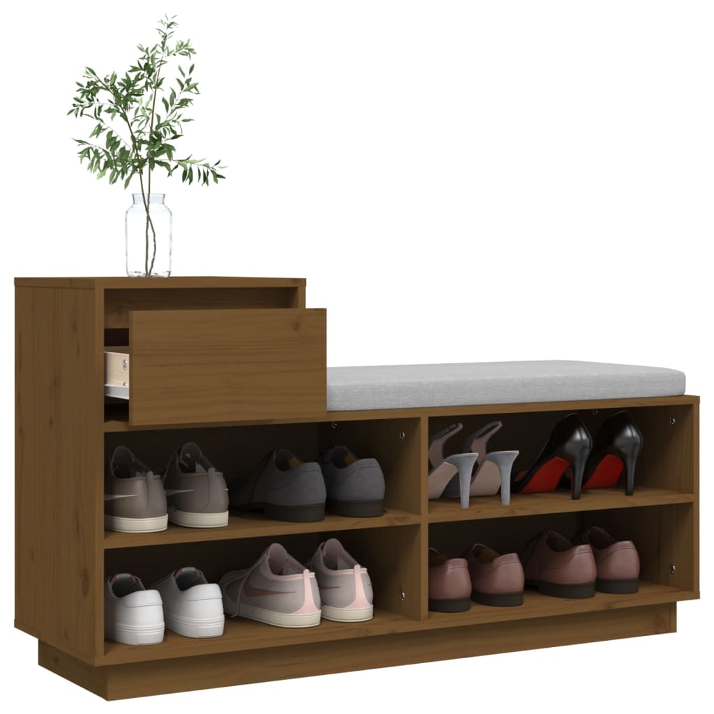 vidaXL Szafka na buty, miodowy brąz, 110x34x61 cm, lite drewno sosnowe