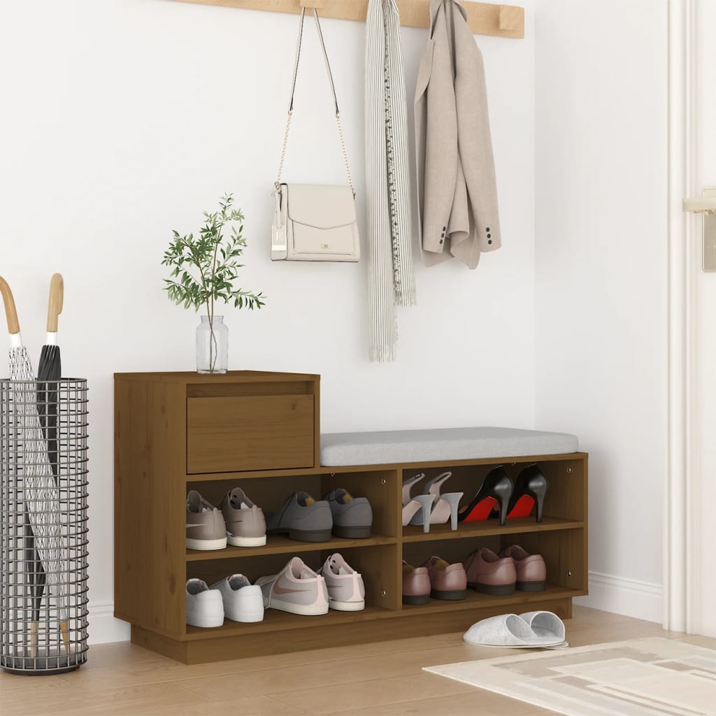 vidaXL Szafka na buty, miodowy brąz, 110x34x61 cm, lite drewno sosnowe