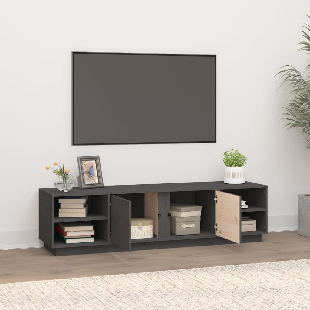 vidaXL Szafka pod telewizor, szara, 156x40x40 cm, lite drewno sosnowe