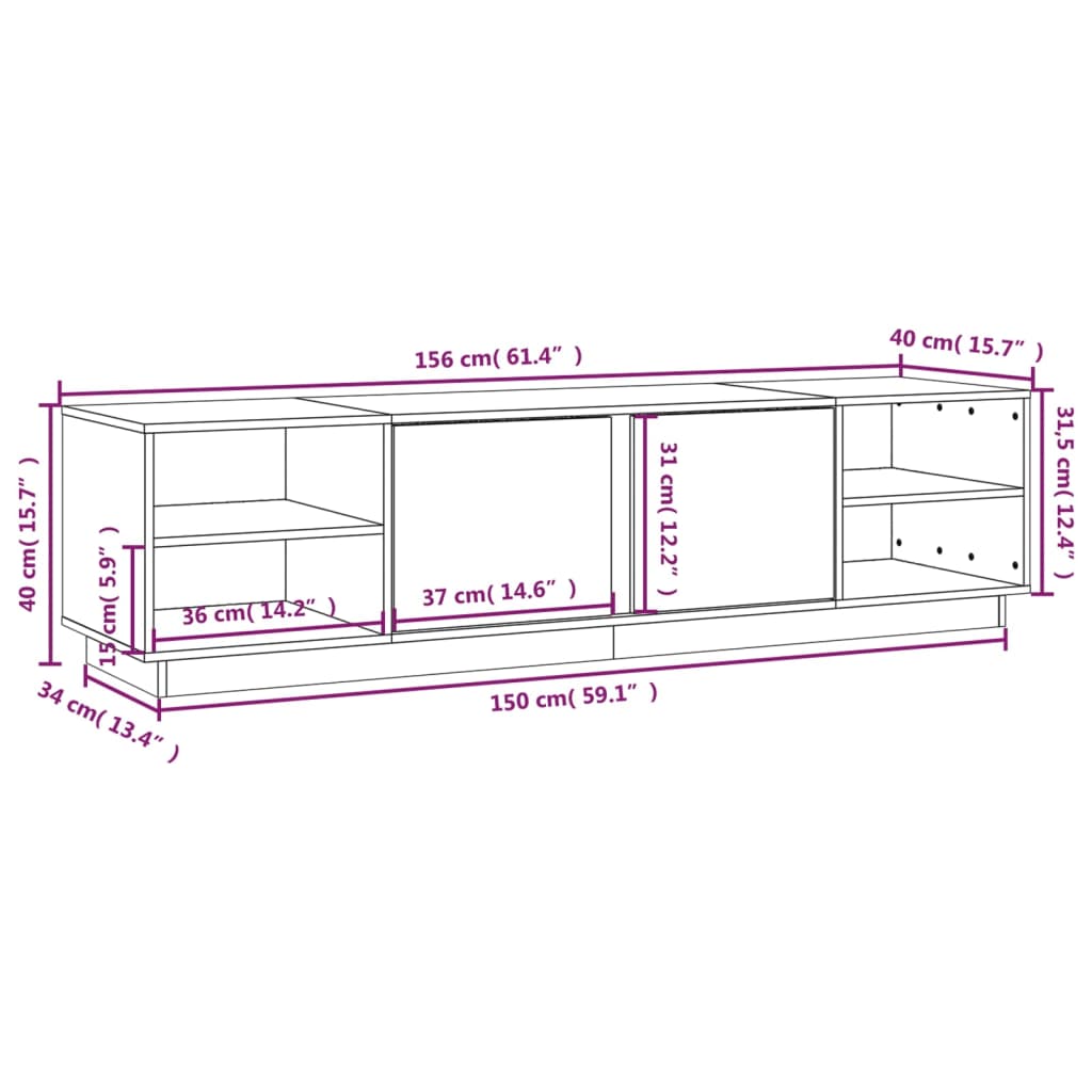 vidaXL Szafka pod TV, czarna, 156x40x40 cm, lite drewno sosnowe