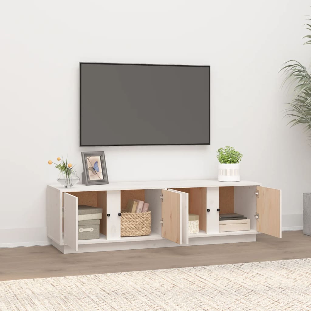 vidaXL Szafka pod telewizor, biała, 140x40x40 cm, lite drewno sosnowe