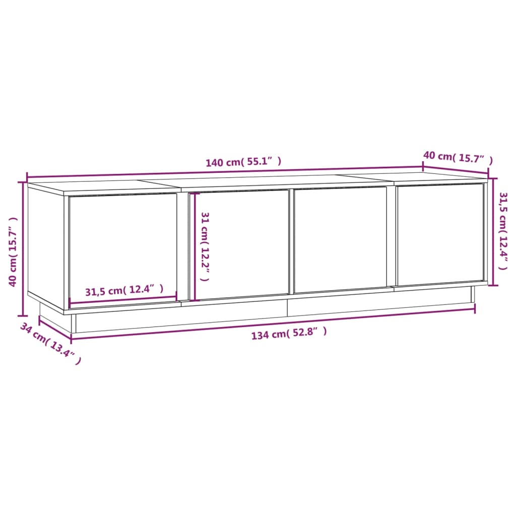 vidaXL Szafka pod telewizor, biała, 140x40x40 cm, lite drewno sosnowe