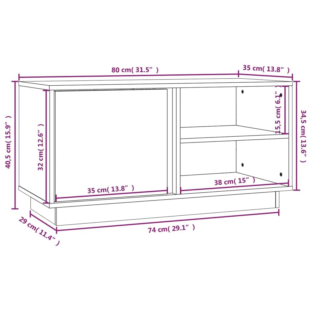 vidaXL Szafka pod telewizor, biała, 80x35x40,5 cm, lite drewno sosnowe