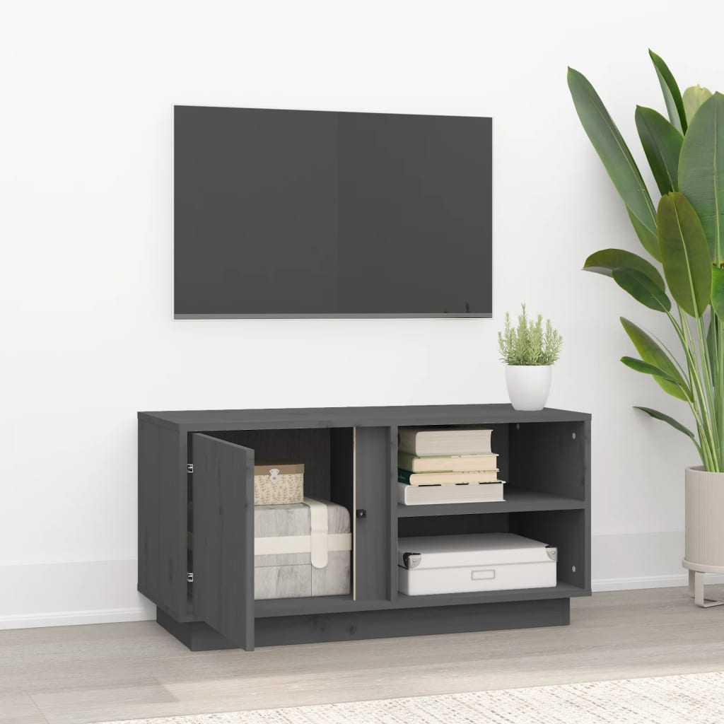 vidaXL Szafka pod telewizor, szara, 80x35x40,5 cm, lite drewno sosnowe