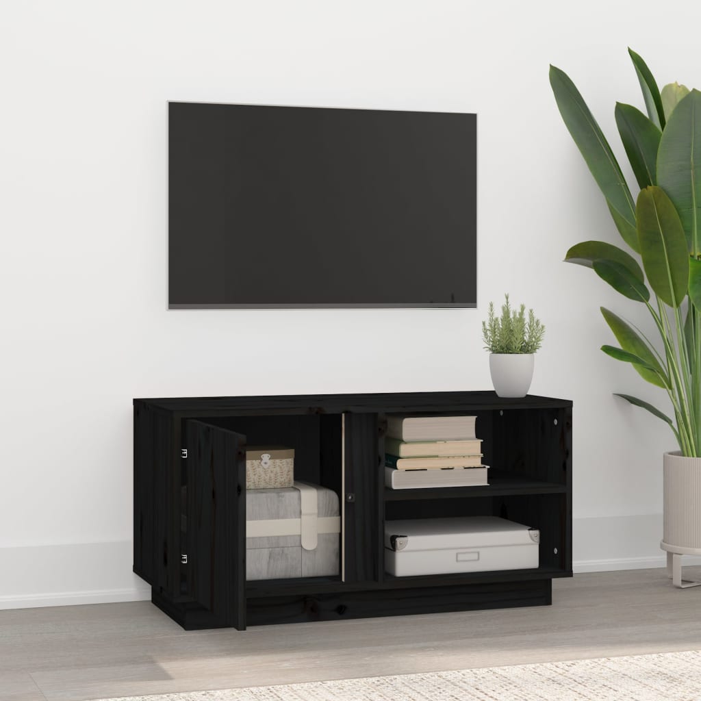 vidaXL Szafka pod TV, czarna, 80x35x40,5 cm, lite drewno sosnowe