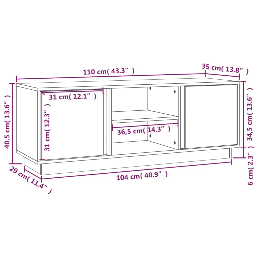 vidaXL Szafka pod TV, miodowy brąz, 110x35x40,5cm, lite drewno sosnowe