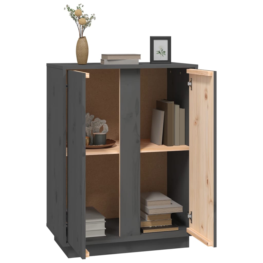 vidaXL Szafka, szara, 60x35x80 cm, lite drewno sosnowe
