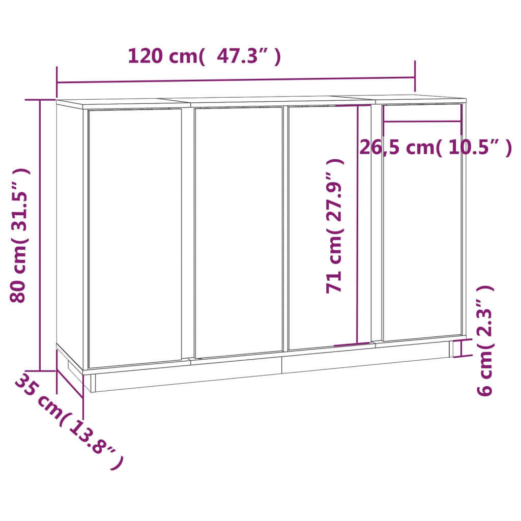 vidaXL Szafka, szara, 120x35x80 cm, lite drewno sosnowe