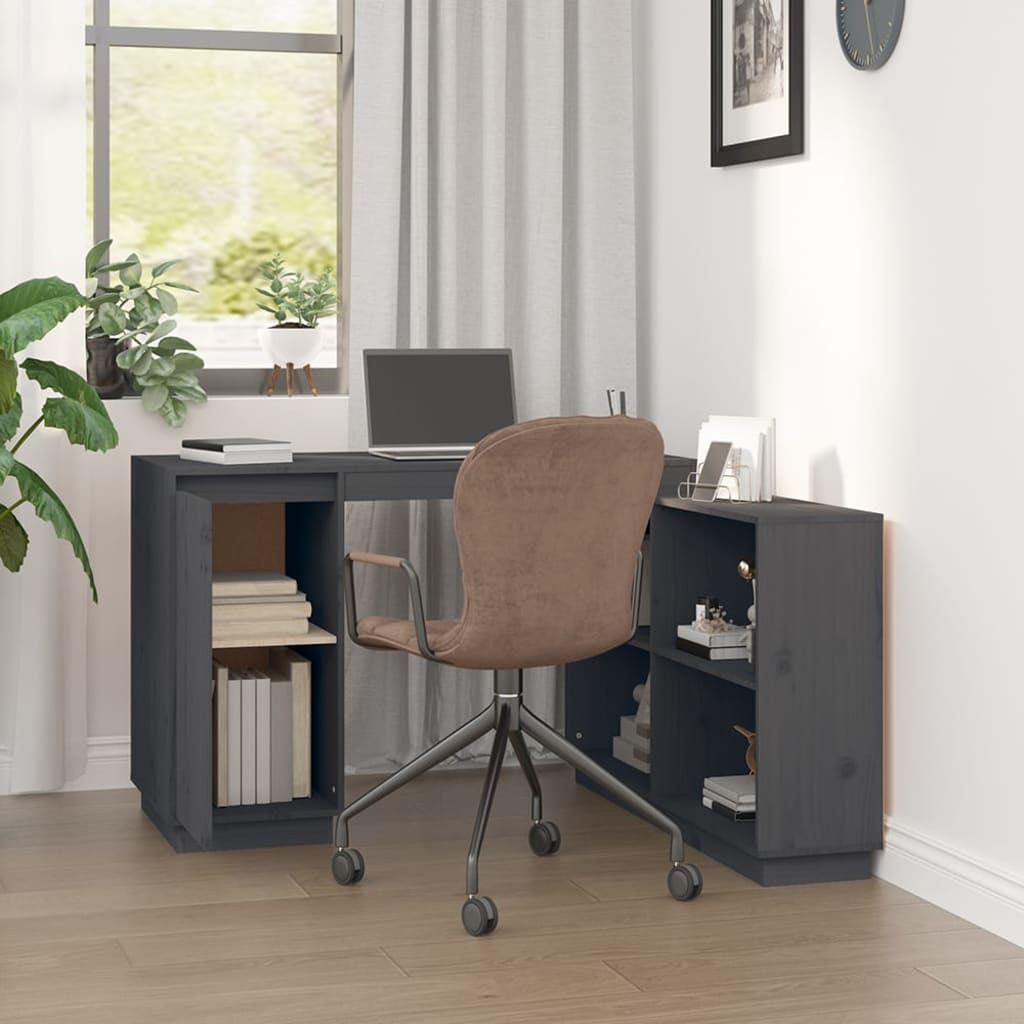 vidaXL Biurko, szare, 110x50x75 cm, lite drewno sosnowe