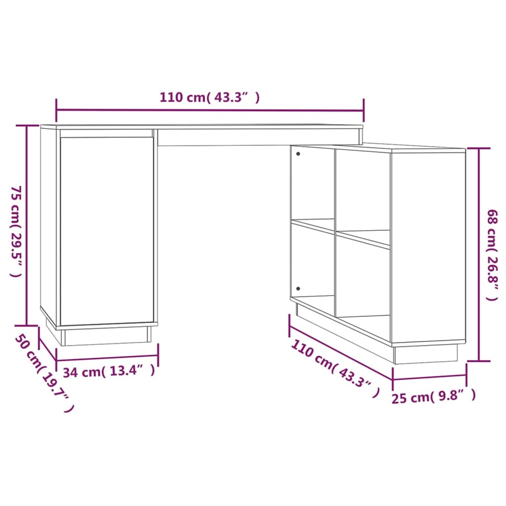 vidaXL Biurko, szare, 110x50x75 cm, lite drewno sosnowe