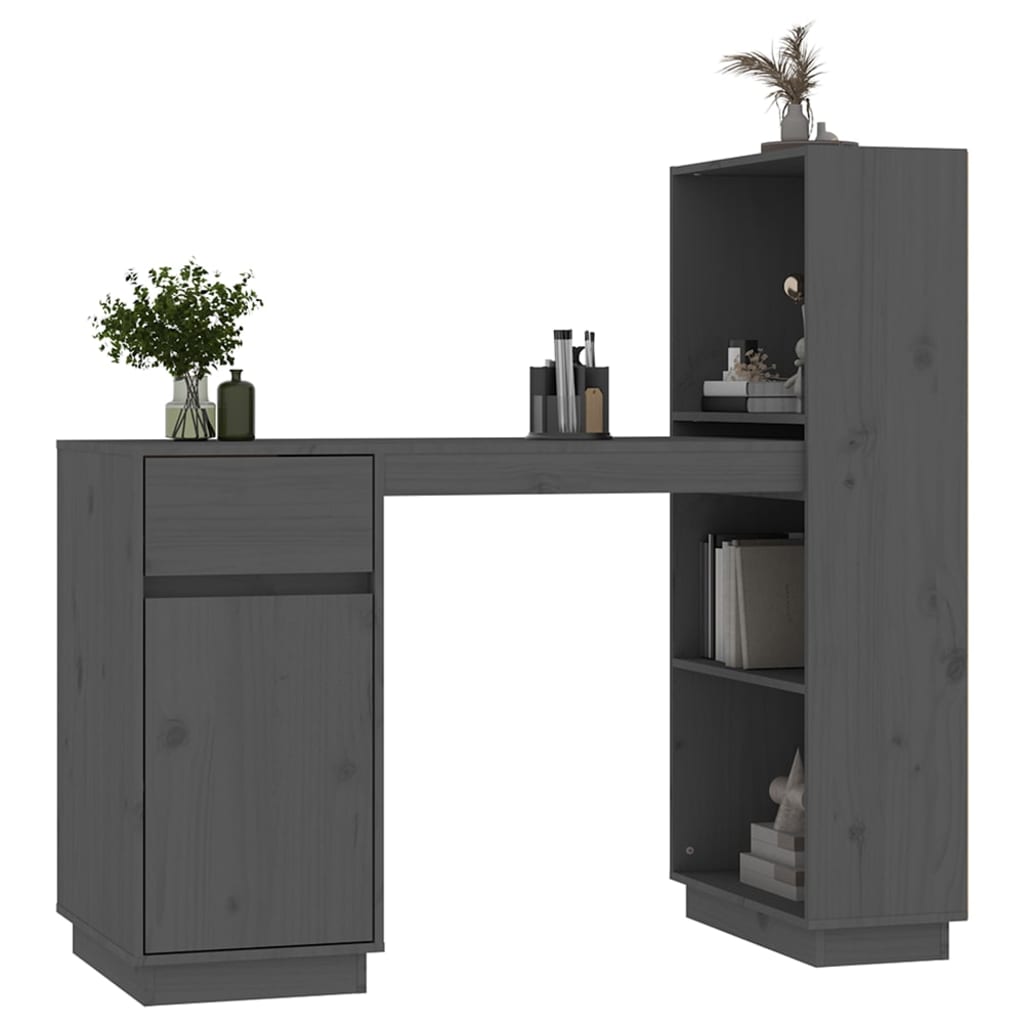 vidaXL Biurko, szare, 110x53x117 cm, lite drewno sosnowe