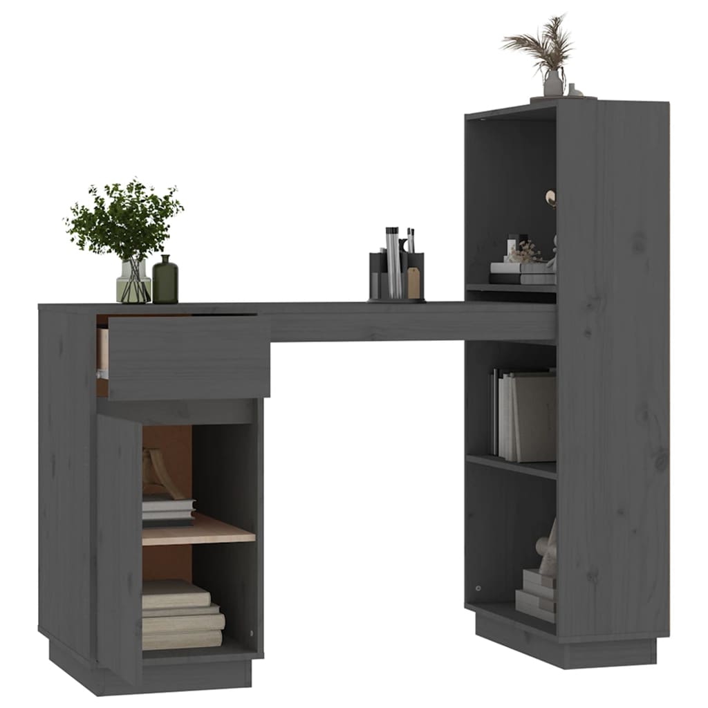 vidaXL Biurko, szare, 110x53x117 cm, lite drewno sosnowe