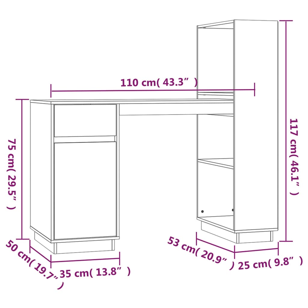 vidaXL Biurko, szare, 110x53x117 cm, lite drewno sosnowe