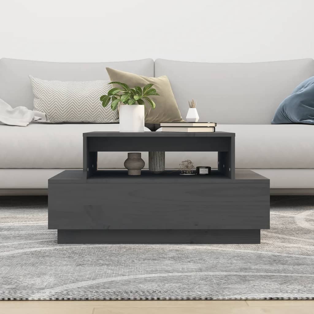 vidaXL Stolik kawowy, szary, 80x55x40,5 cm, lite drewno sosnowe