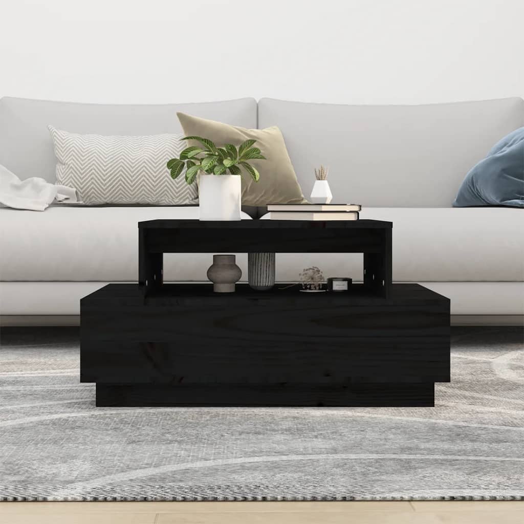 vidaXL Stolik kawowy, czarny, 80x55x40,5 cm, lite drewno sosnowe