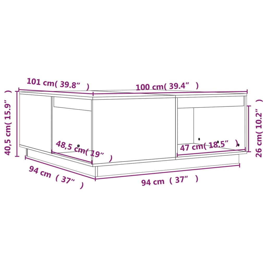 vidaXL Stolik kawowy, 100x101x40,5 cm, lite drewno sosnowe