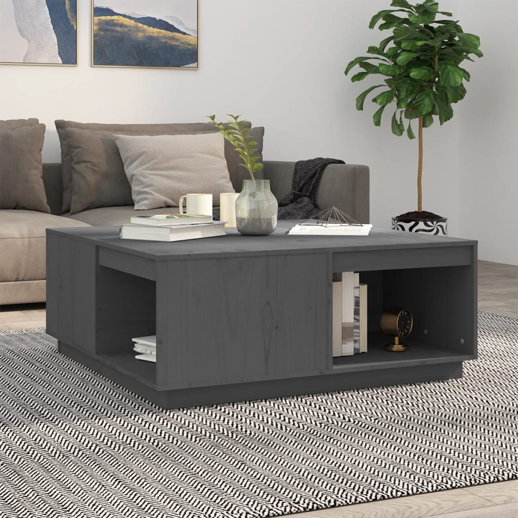 vidaXL Stolik kawowy, szary, 100x101x40,5 cm, lite drewno sosnowe