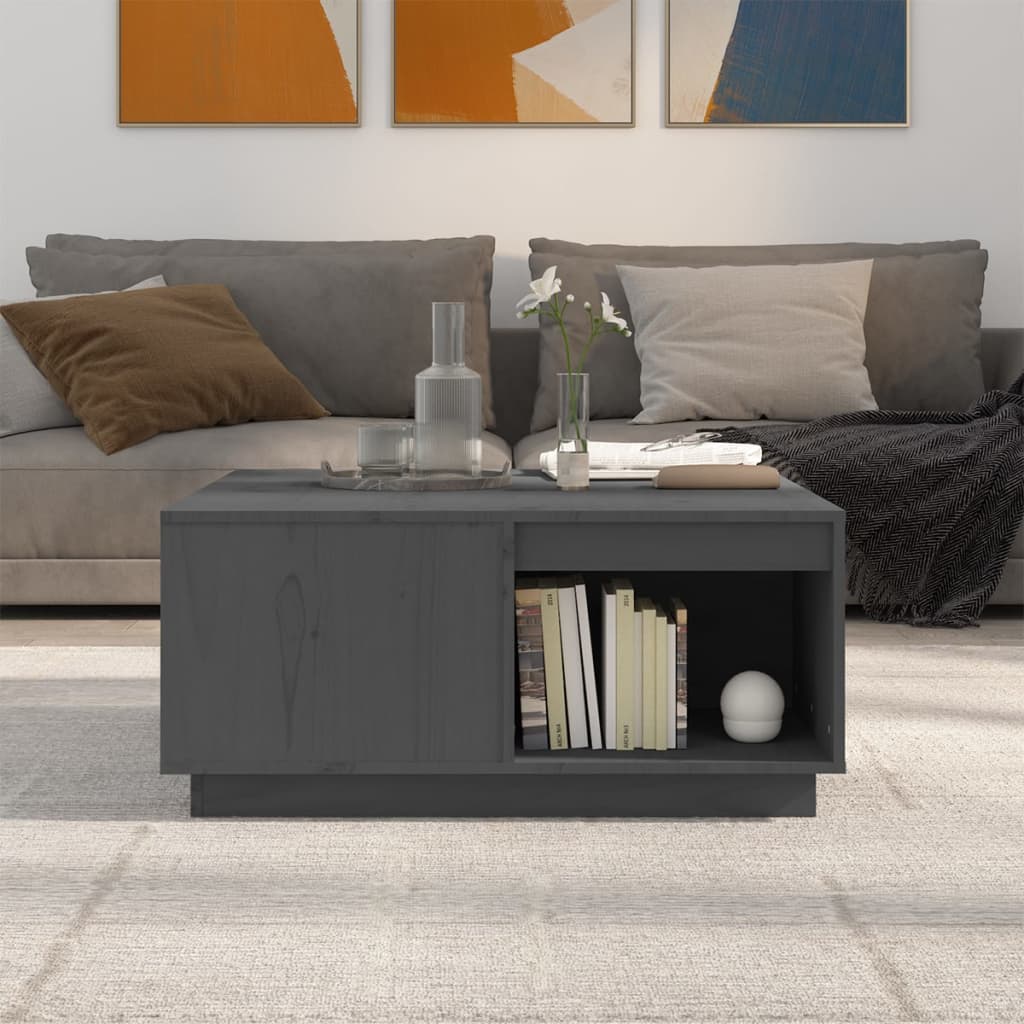 vidaXL Stolik kawowy, szary, 80x81x36,5 cm, lite drewno sosnowe