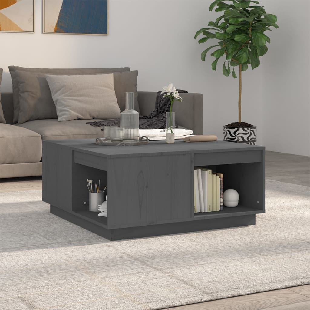 vidaXL Stolik kawowy, szary, 80x81x36,5 cm, lite drewno sosnowe