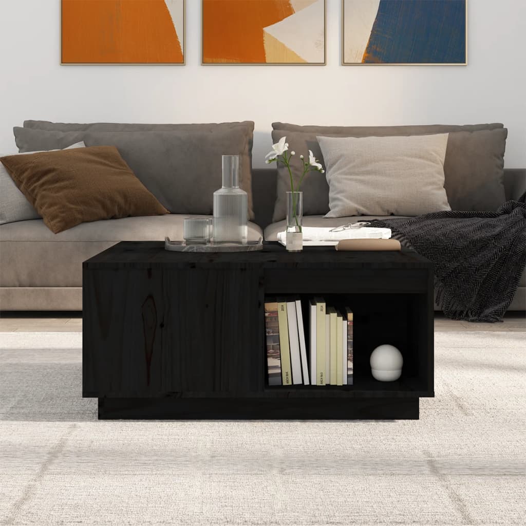 vidaXL Stolik kawowy, czarny, 80x81x36,5 cm, lite drewno sosnowe