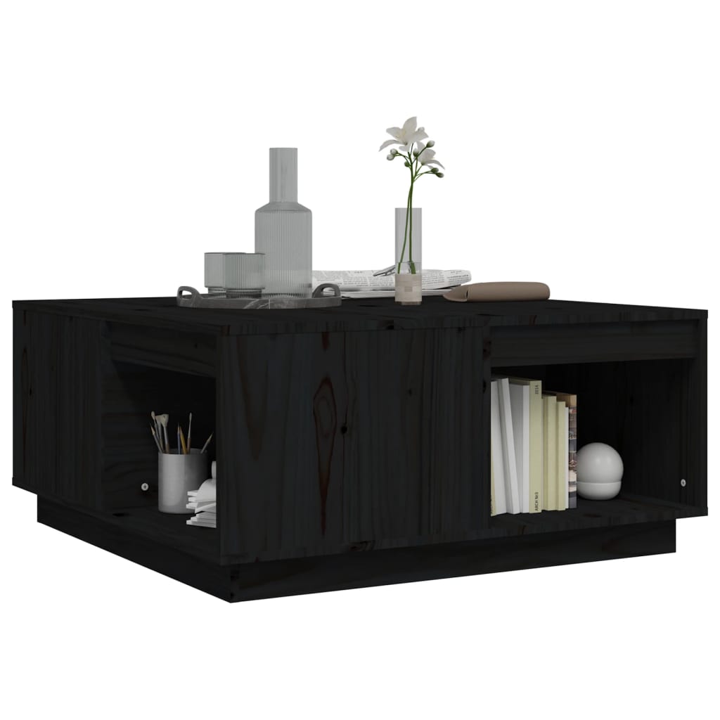 vidaXL Stolik kawowy, czarny, 80x81x36,5 cm, lite drewno sosnowe