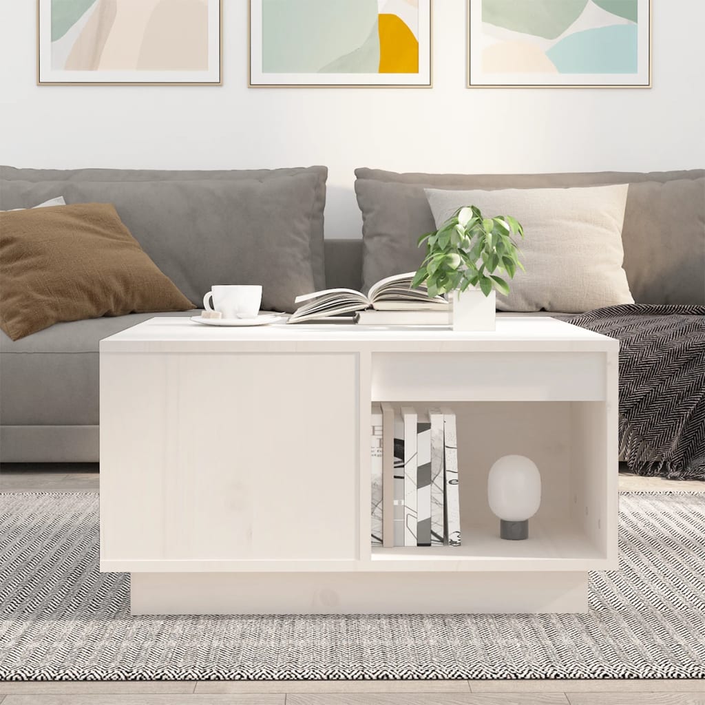vidaXL Stolik kawowy, biały, 60x61x32,5 cm, lite drewno sosnowe
