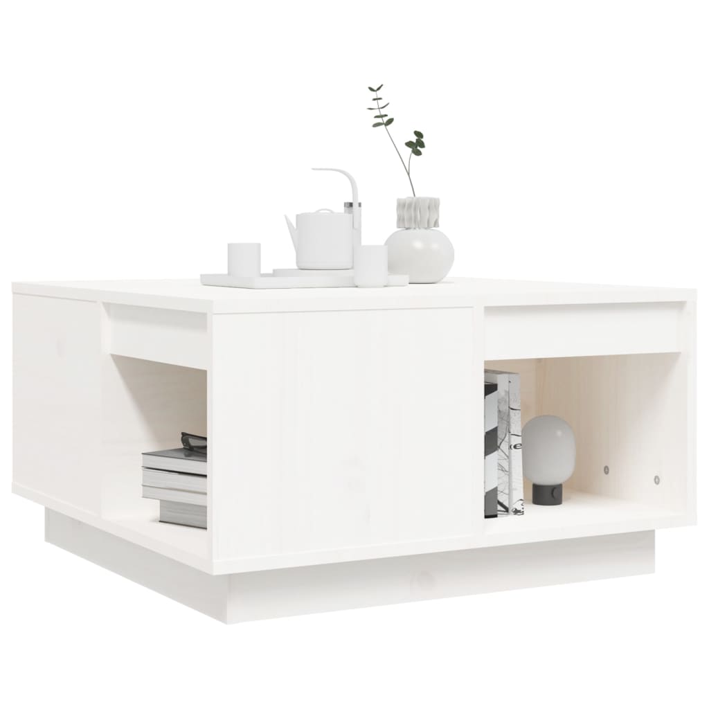 vidaXL Stolik kawowy, biały, 60x61x32,5 cm, lite drewno sosnowe