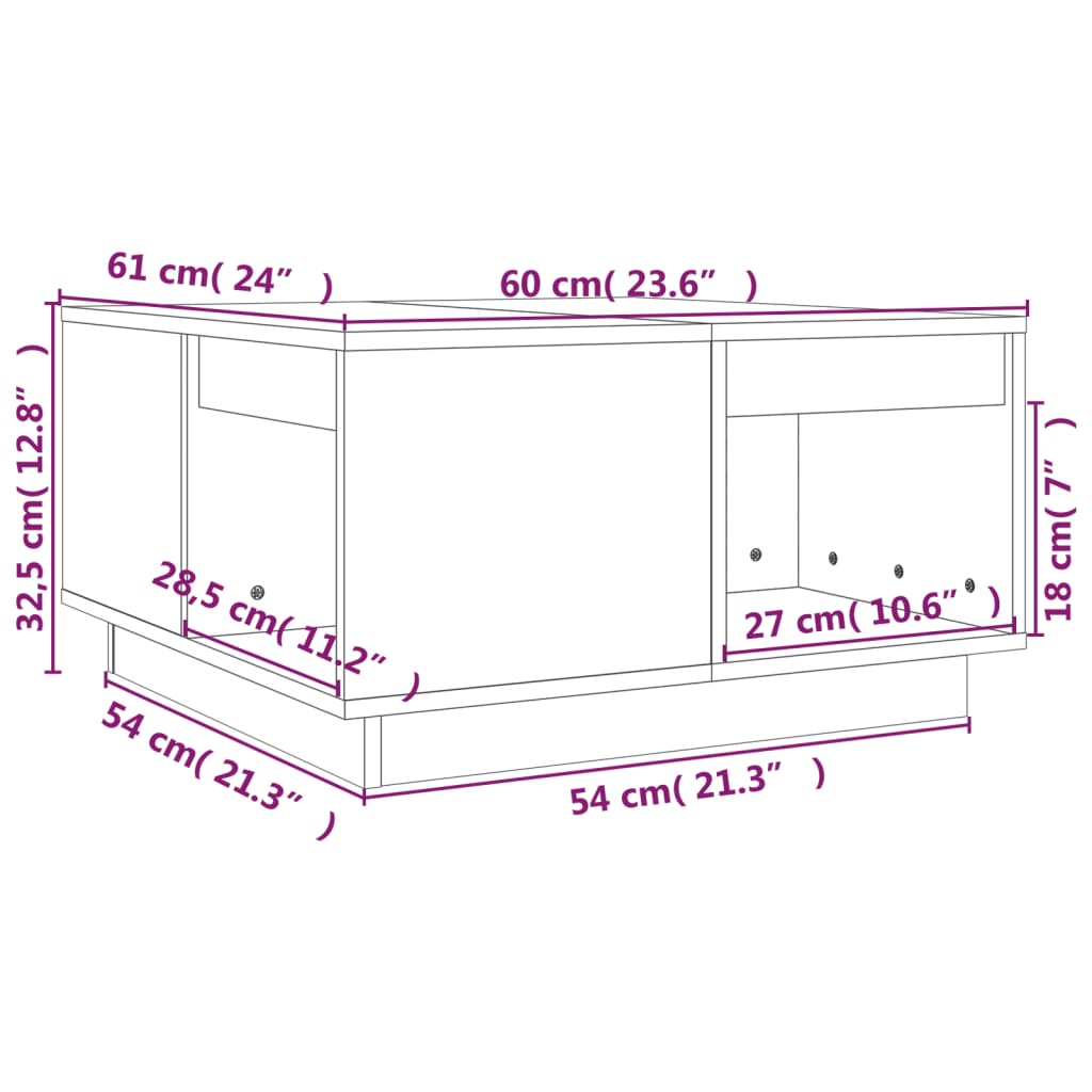 vidaXL Stolik kawowy, szary, 60x61x32,5 cm, lite drewno sosnowe