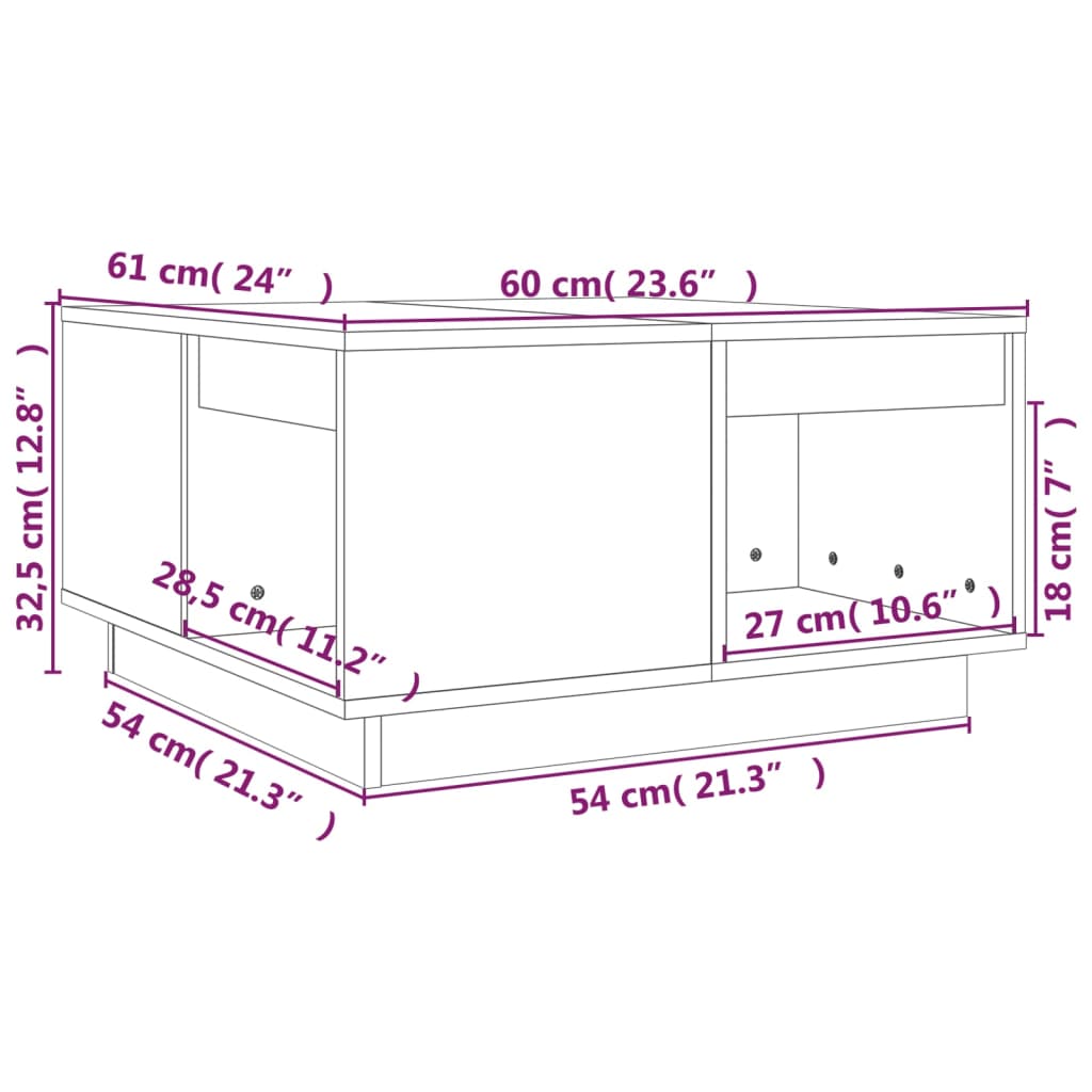 vidaXL Stolik kawowy, czarny, 60x61x32,5 cm, lite drewno sosnowe