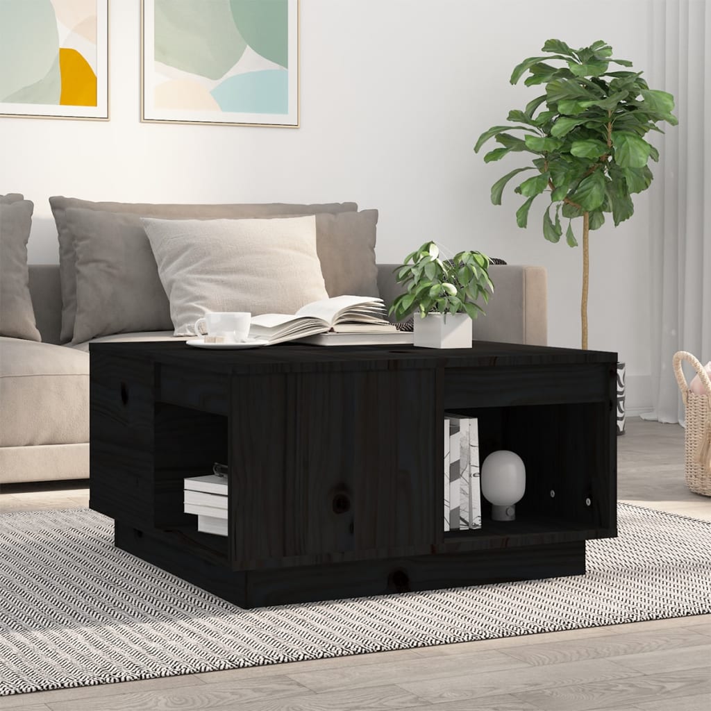 vidaXL Stolik kawowy, czarny, 60x61x32,5 cm, lite drewno sosnowe
