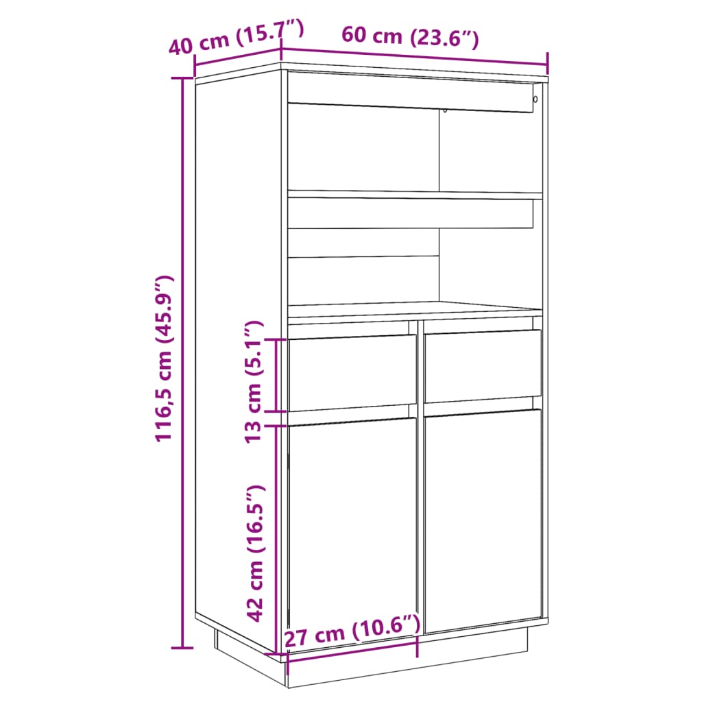 vidaXL Szafka, szara, 60x40x116,5 cm, lite drewno sosnowe
