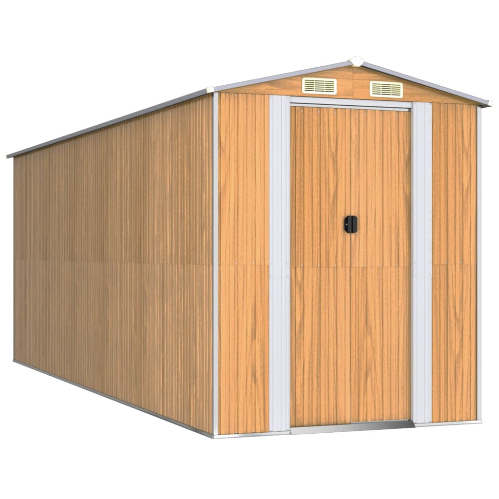 vidaXL Szopa ogrodowa, jasnobrązowa 192x523x223 cm, stal galwanizowana