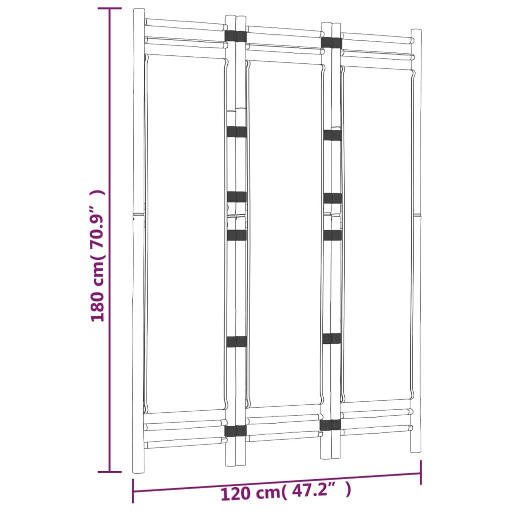 vidaXL Składany parawan 3-panelowy, 120 cm, bambus i płótno