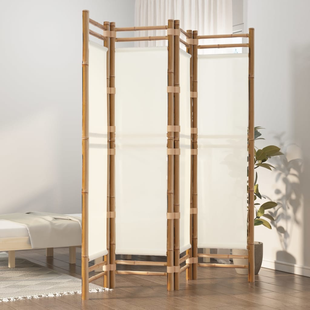 vidaXL Składany parawan 4-panelowy, 160 cm, bambus i płótno