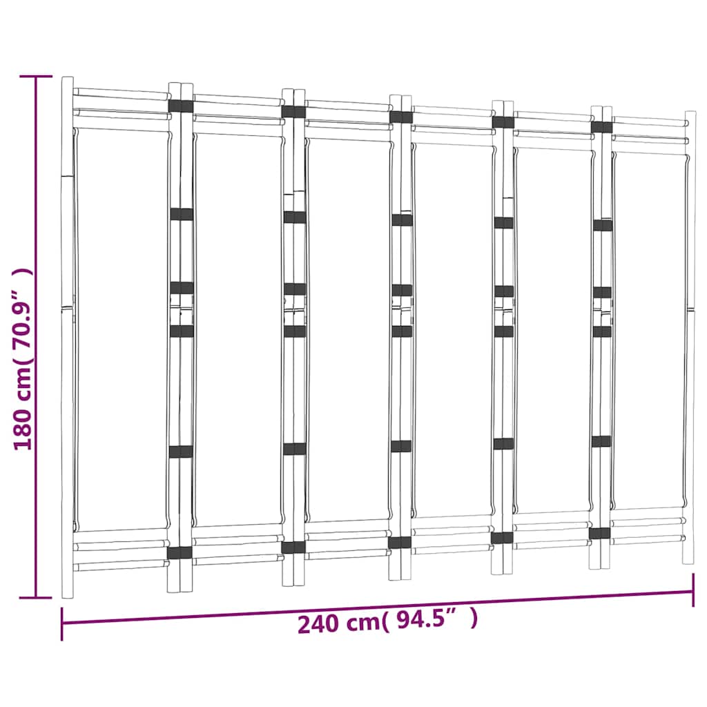 vidaXL Składany parawan 6-panelowy, 240 cm, bambus i płótno